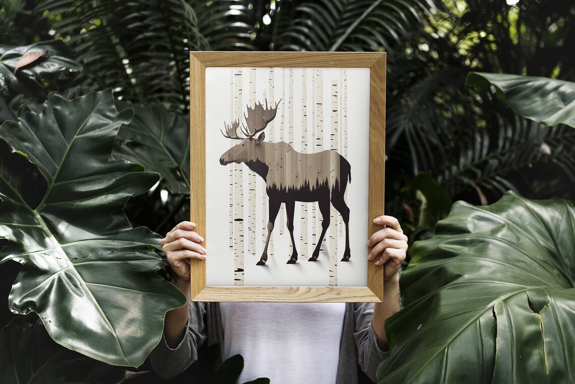 Moose Art Print, Rustic Lake House Decor - Image 3