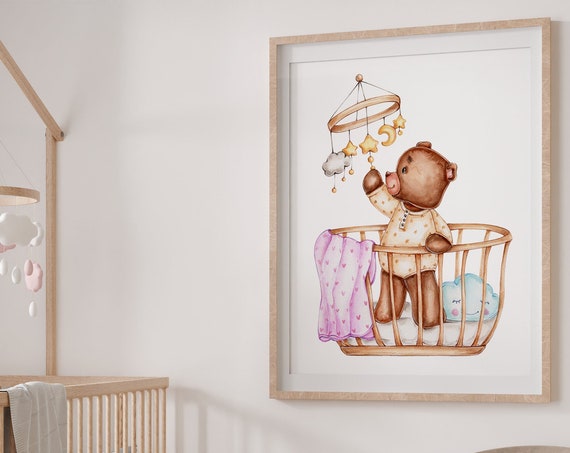 Teddy Bear In Cradle Nursery Wall Art Kid And Baby Kid And Baby Wall Decor Kid And Baby Print Nursery Poster