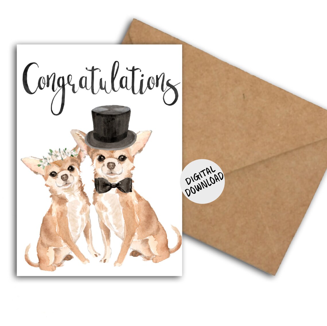 Watercolor Dogs Wedding Engagement Congratulations Card Print