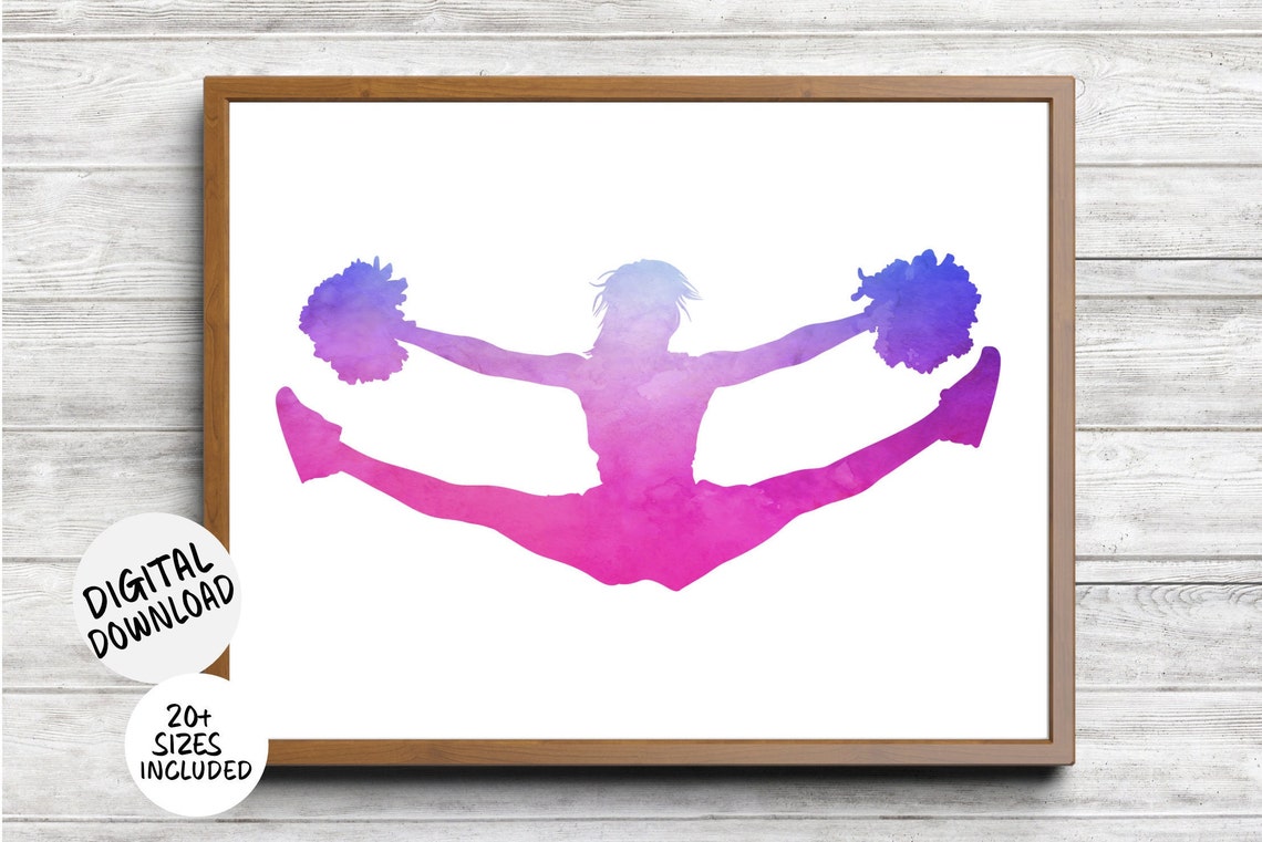 Cheerleader Split Jump Silhouette Pink Purple Watercolor Poster