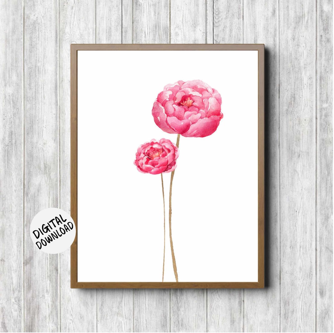 Pink Watercolor Peony Flowers Botanical Nursery Decor Art Print