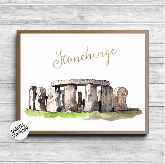 Watercolor Stonehenge Wall Art Famous England Landmark Poster Office Nursery Decor