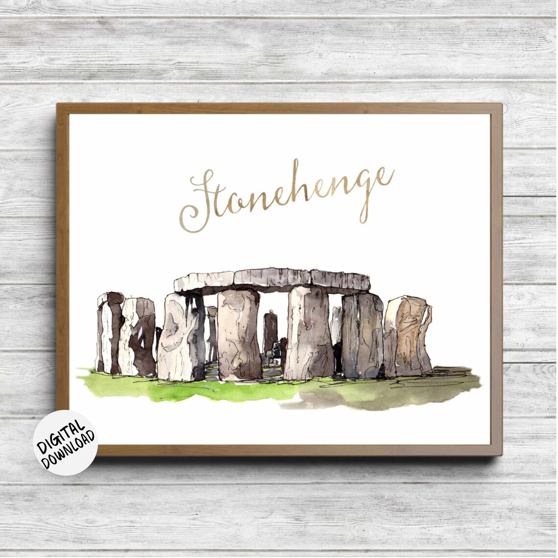 Stonehenge Watercolor Famous England Landmark Travel Art Poster
