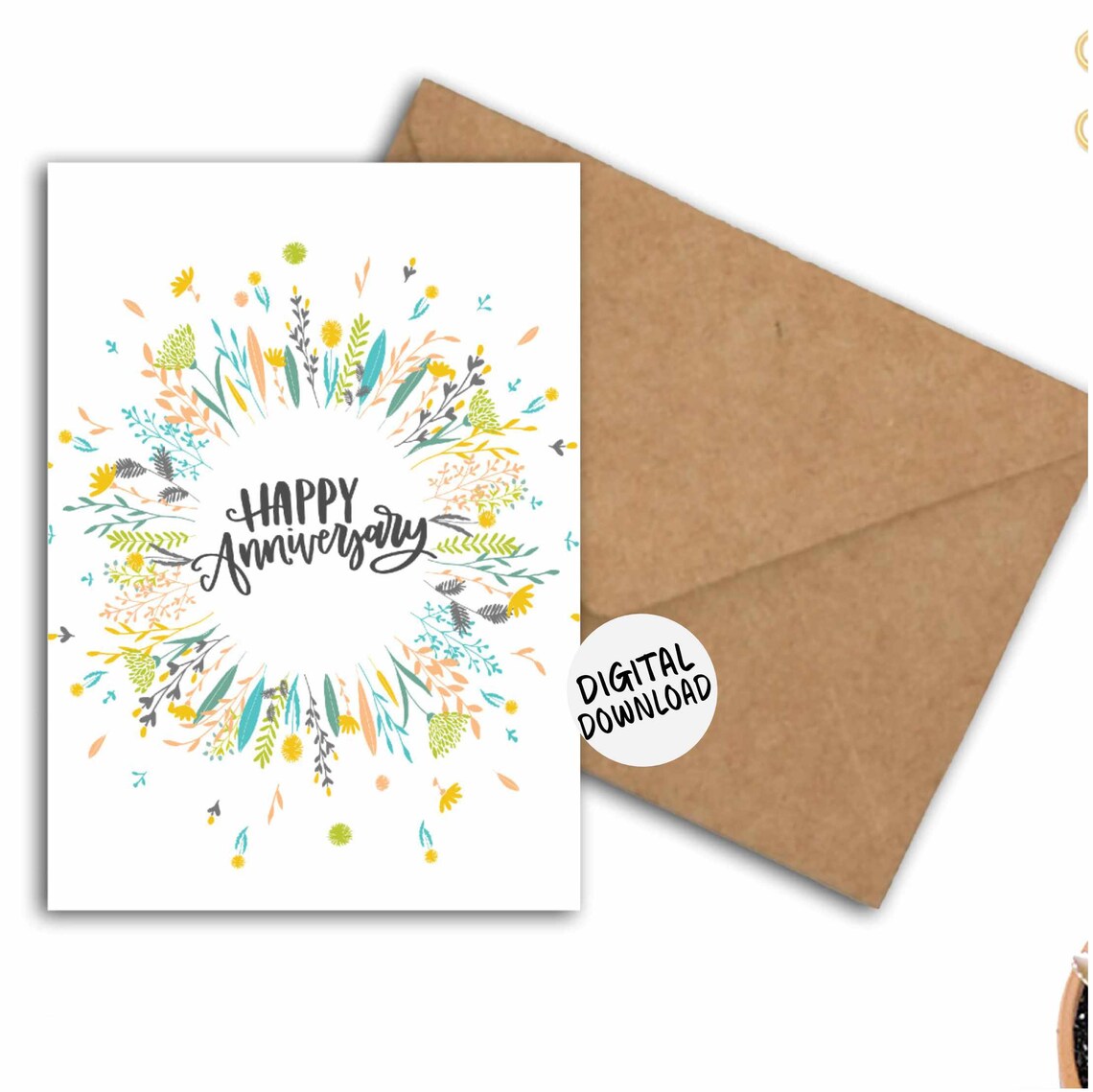 Happy Anniversary Floral Wreath Art Print