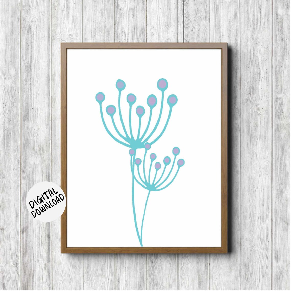 Teal Pincushion Flower Minimalist Simple Nursery Girls Room Poster