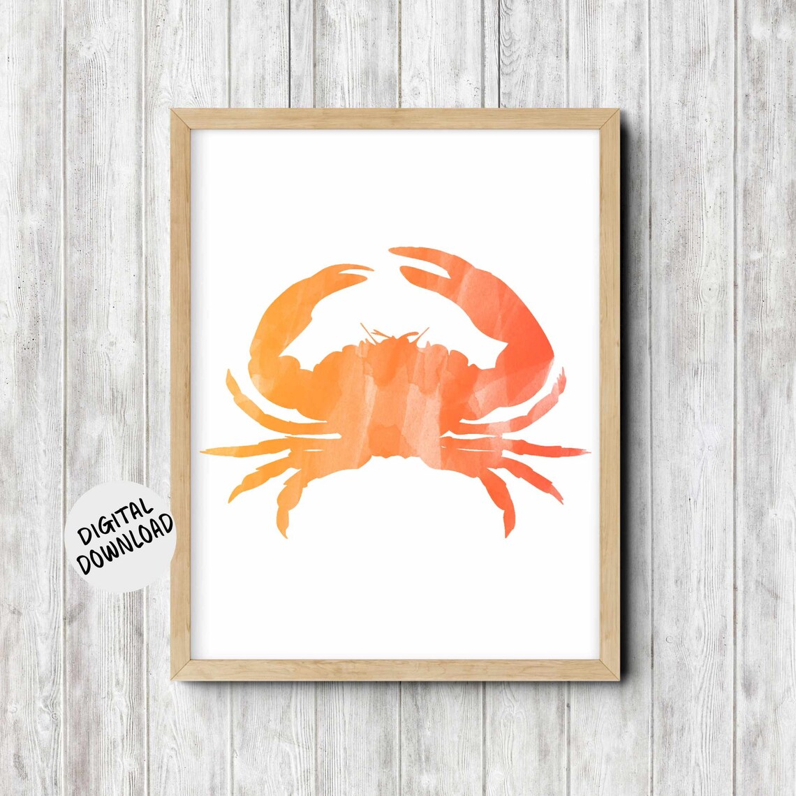 Watercolor Orange Crab Wall Art Sealife Office Decor Beach Art Sea Animal Artwork