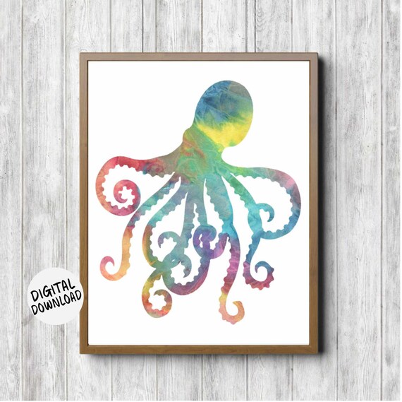 Colorful Watercolor Octopus Wall Art Sea Life Nursery Multi Color Decor Ocean Theme Sea Animal