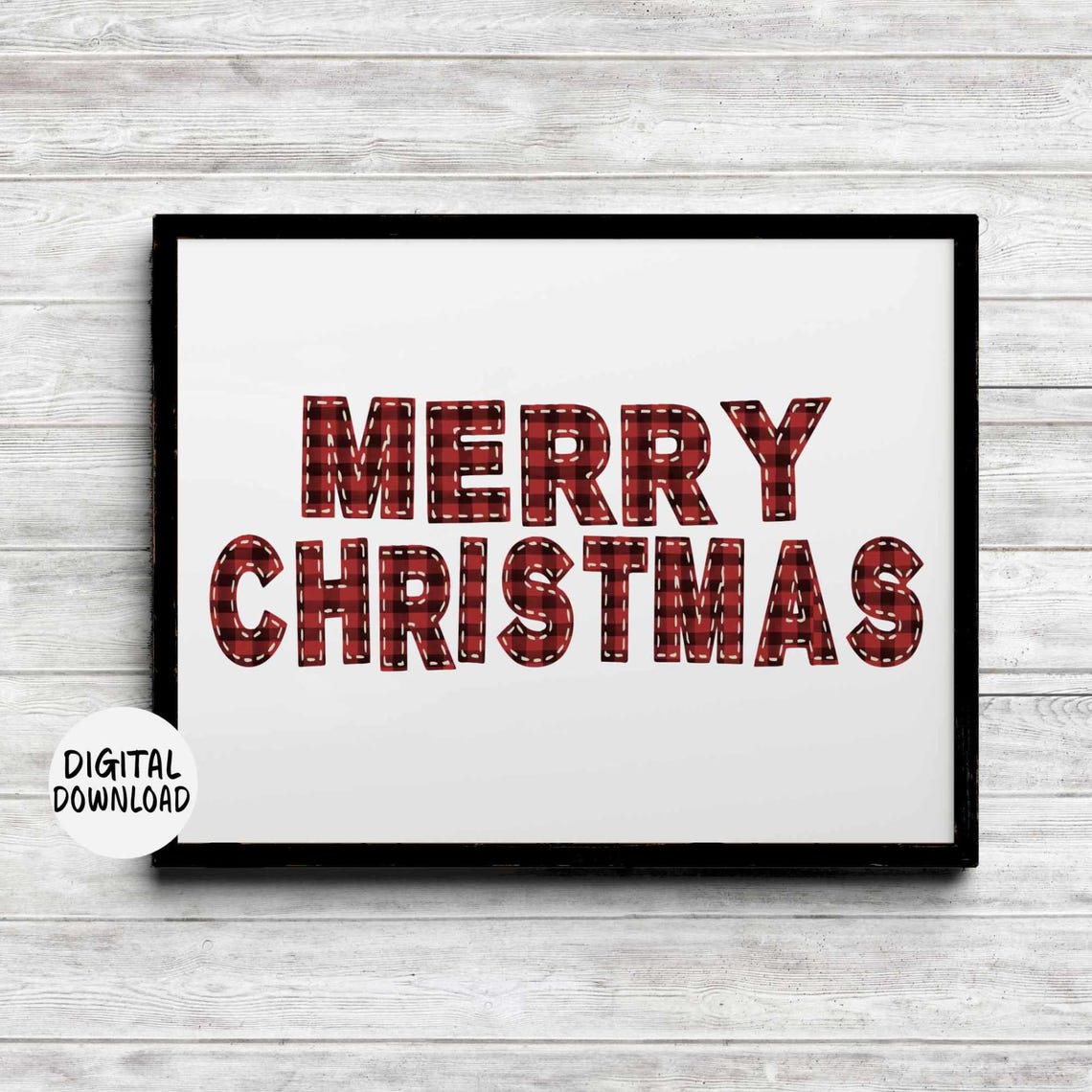 Merry Christmas Red Buffalo Plaid Lettering Farmhouse Decor Poster