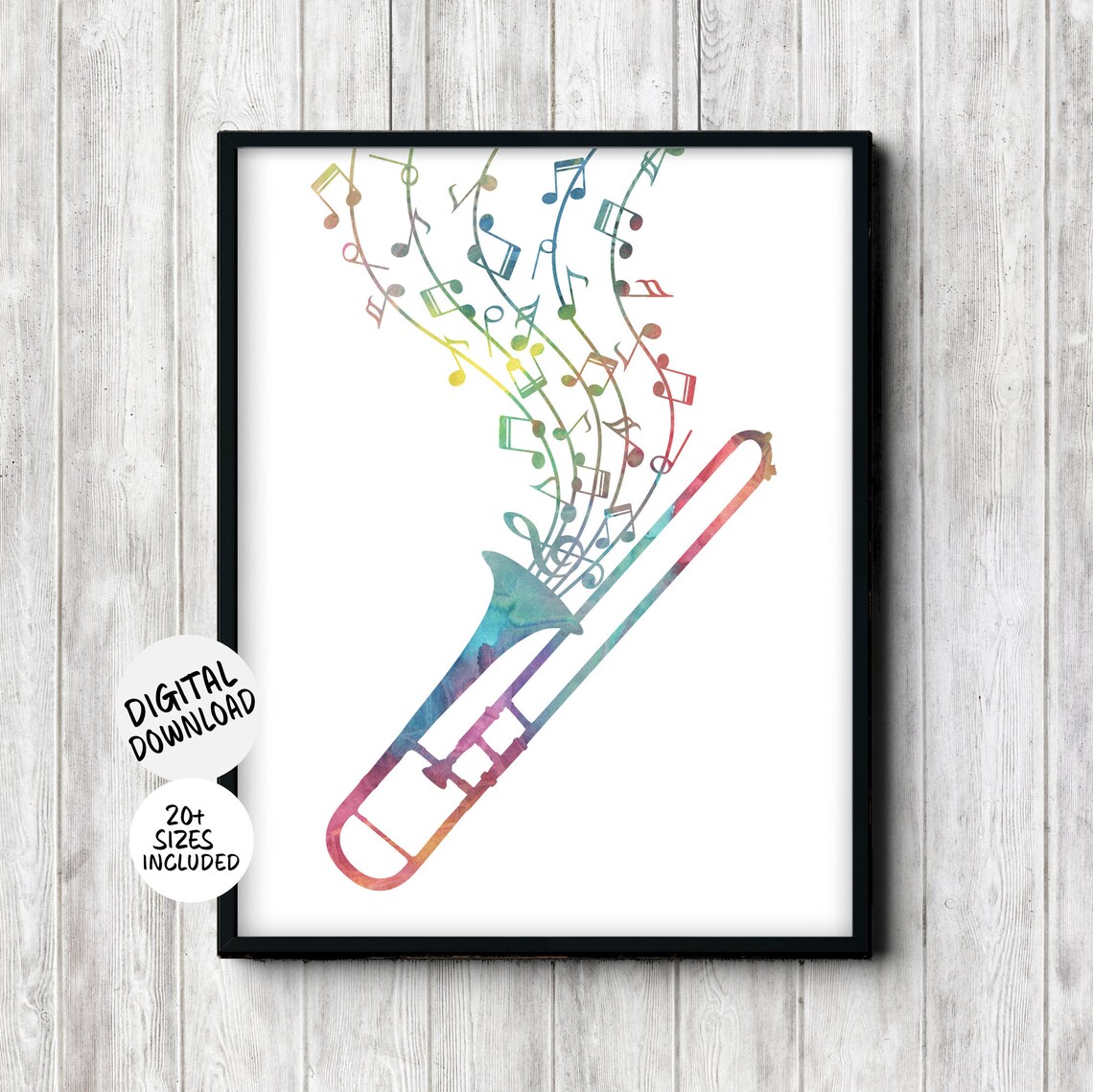 Watercolor Trombone Art With Music Notes, Poster