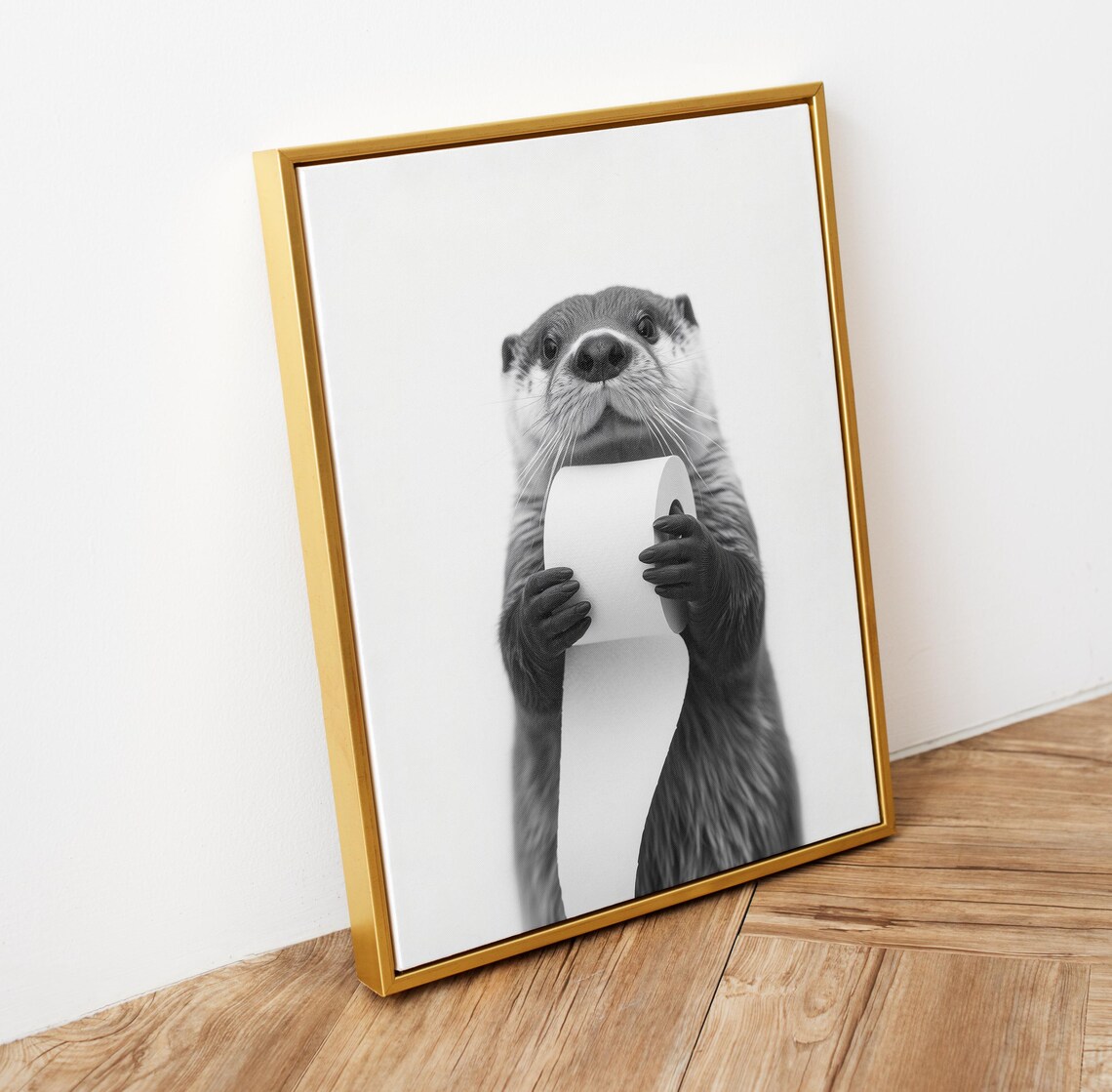 Otter Holding Toilet Paper Roll Black White Funny Bathroom Photo Poster - Image 5
