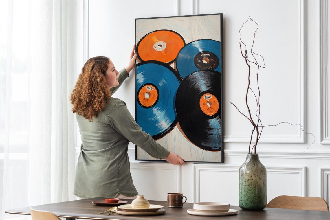 Orange Blue Vinyl Records Pop Art Painting Retro Music Lover Wall Art - Image 5