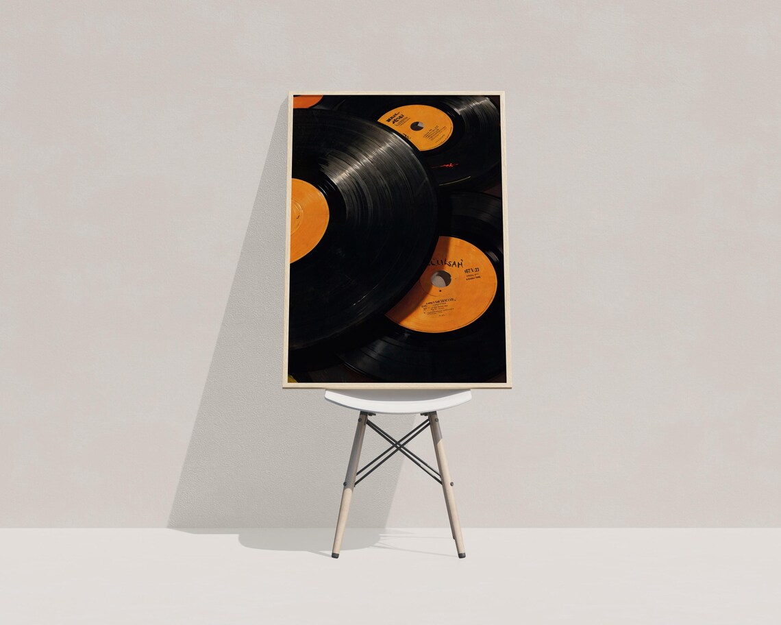 Vinyl Records Orange Labels Close Up Grooves Retro Music Photo Poster - Image 3