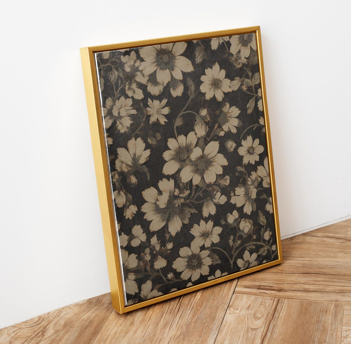 Moody Black Floral Pattern Beige Blooms Vintage Botanical Wall Poster - Image 5