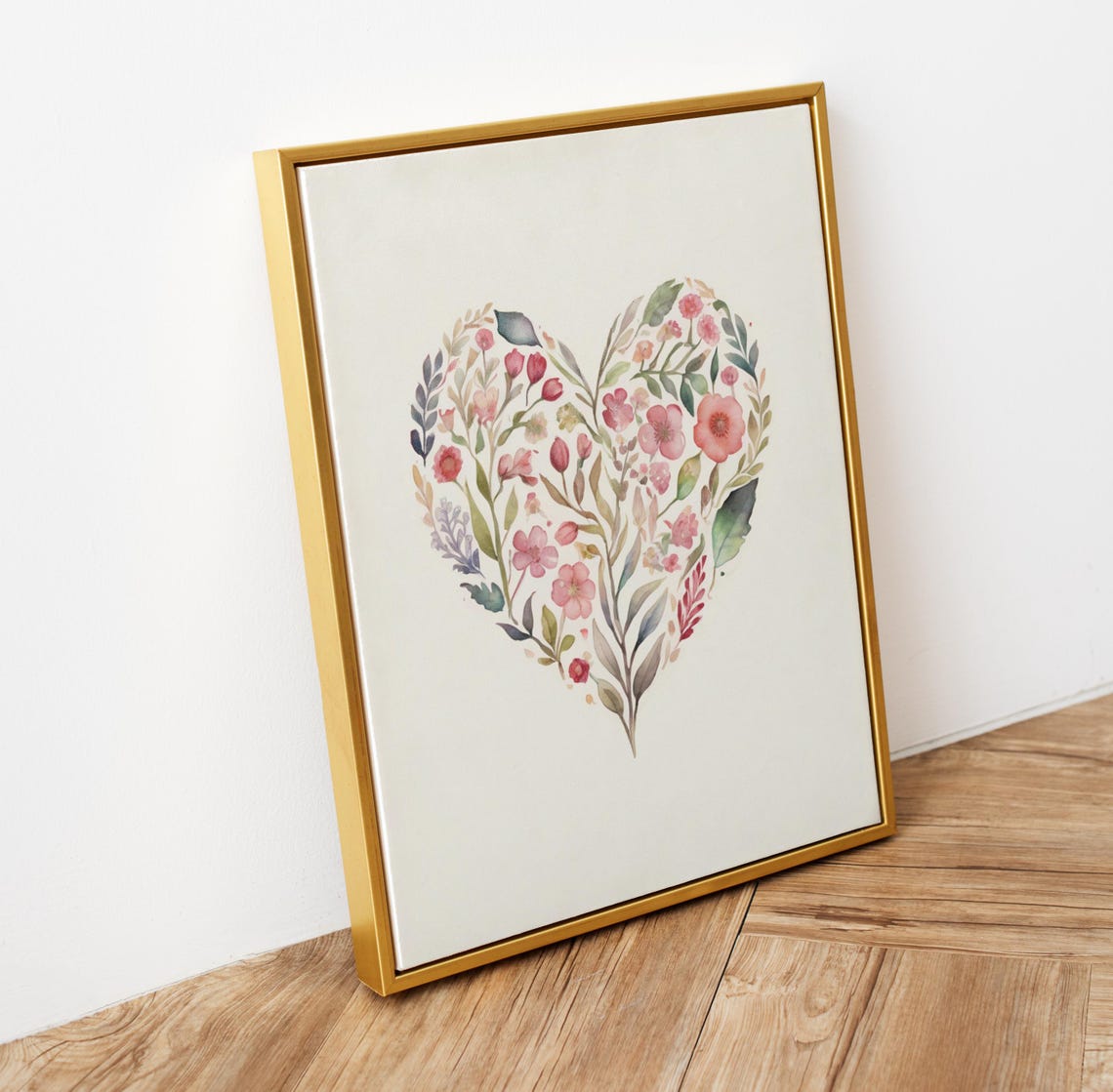 Wildflower Heart Shape Pink Blooms Watercolor Valentine Floral Poster - Image 5