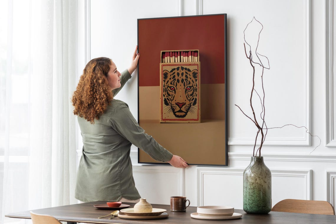 Vintage Leopard Matchbox Cover Red Burnt Orange Retro Wall Poster - Image 4
