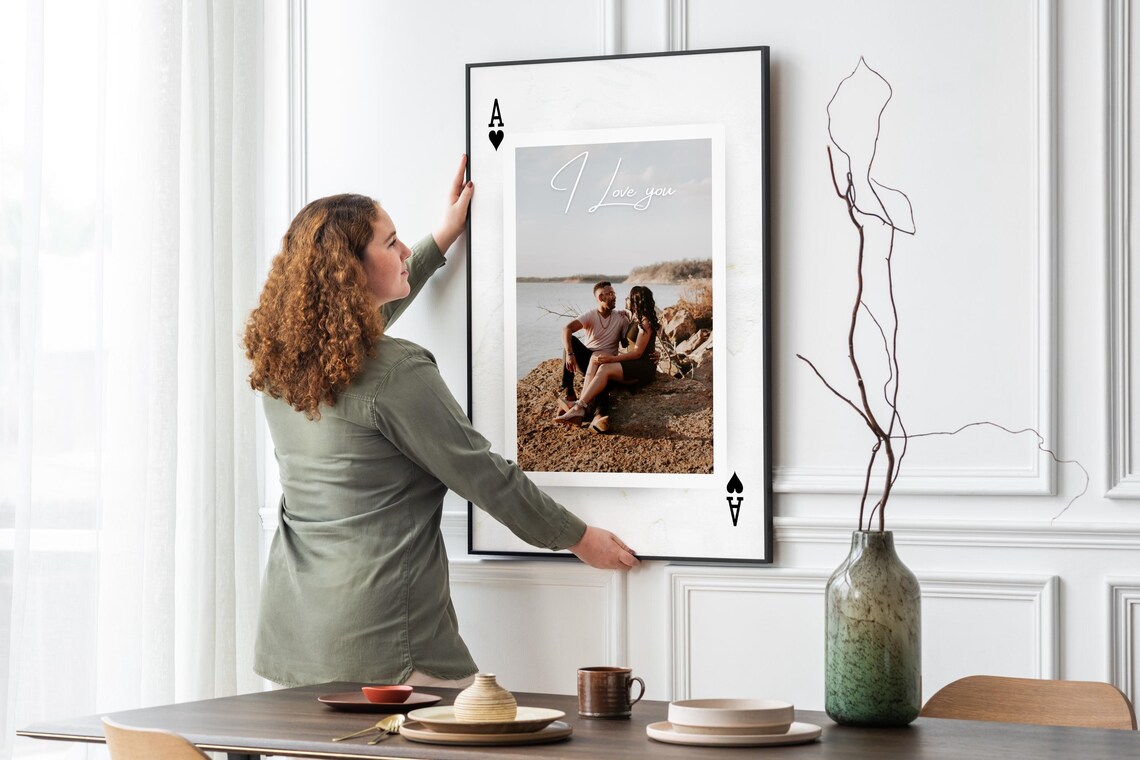 Ace of Hearts Playing Card Custom Couple Photo I Love You Art Print - Image 4