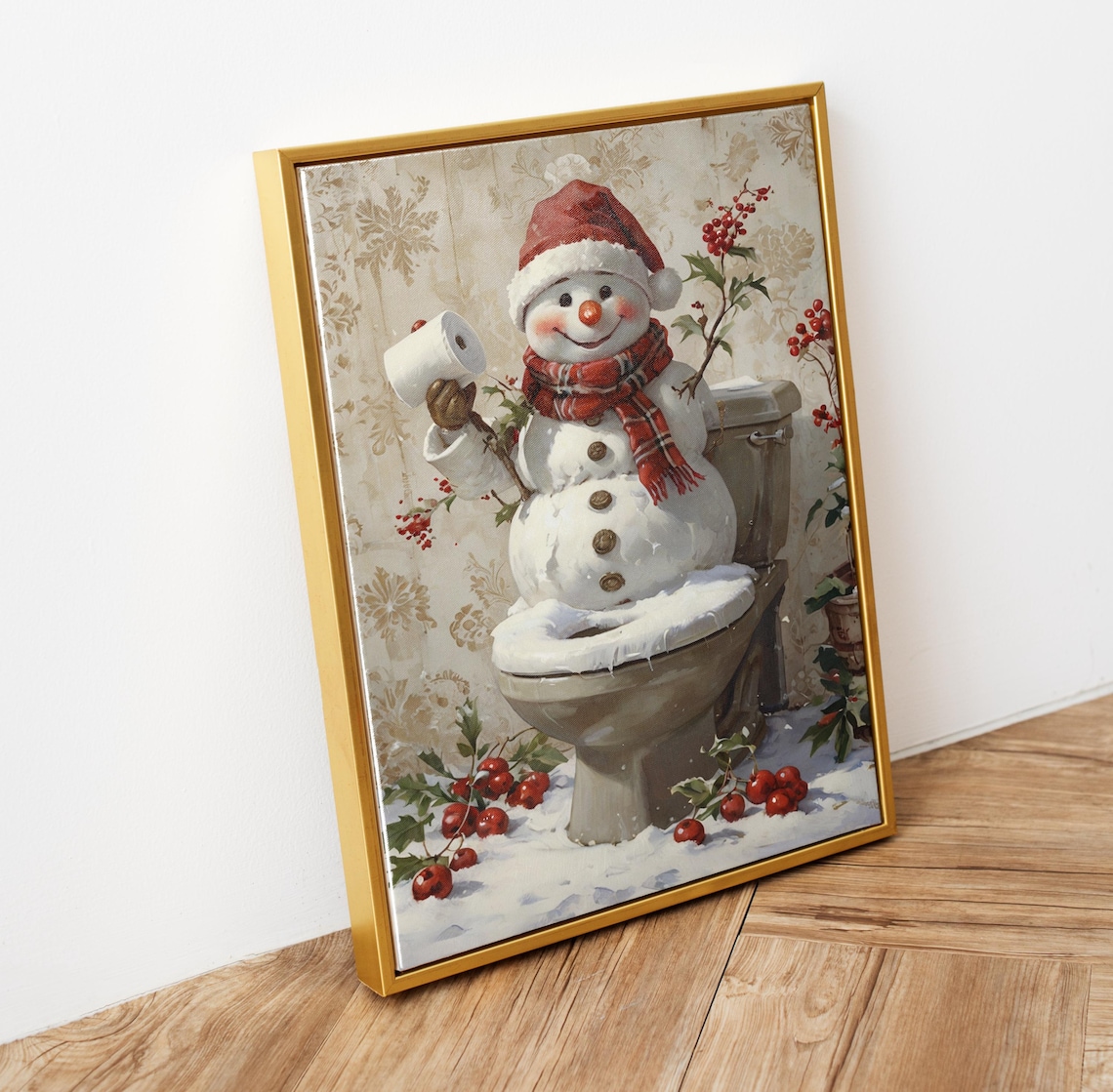 Snowman In Toilet Funny Bathroom Art Print - Image 6