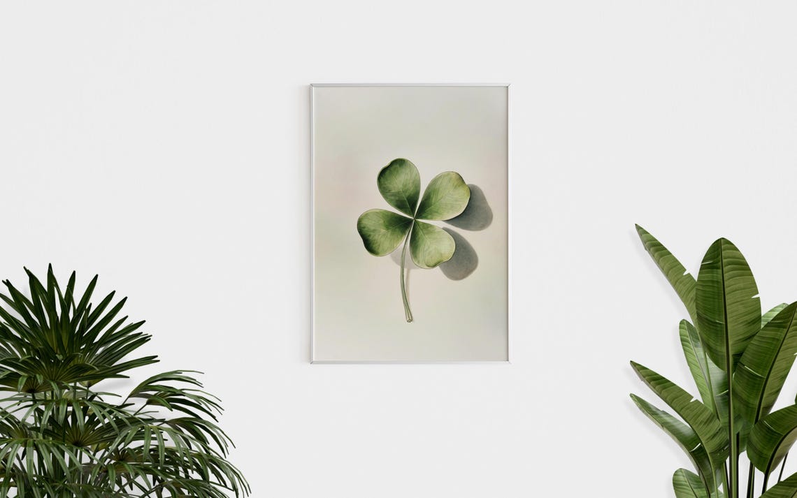 Four Leaf Clover Minimalist Watercolor Botanical Green Leaf Wall Art - Image 2