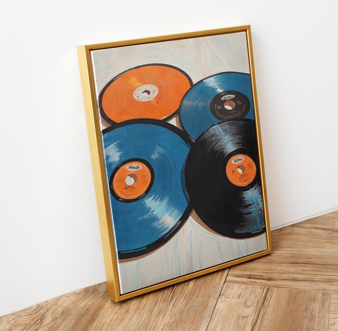 Orange Blue Vinyl Records Pop Art Painting Retro Music Lover Wall Art - Image 6