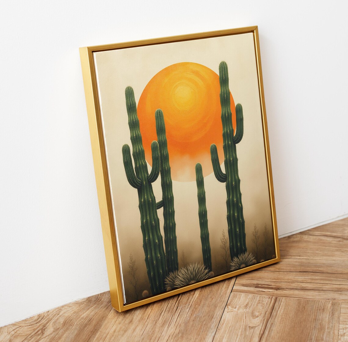 Green Cacti Silhouette Giant Orange Sun Desert Southwest Art Poster - Image 5