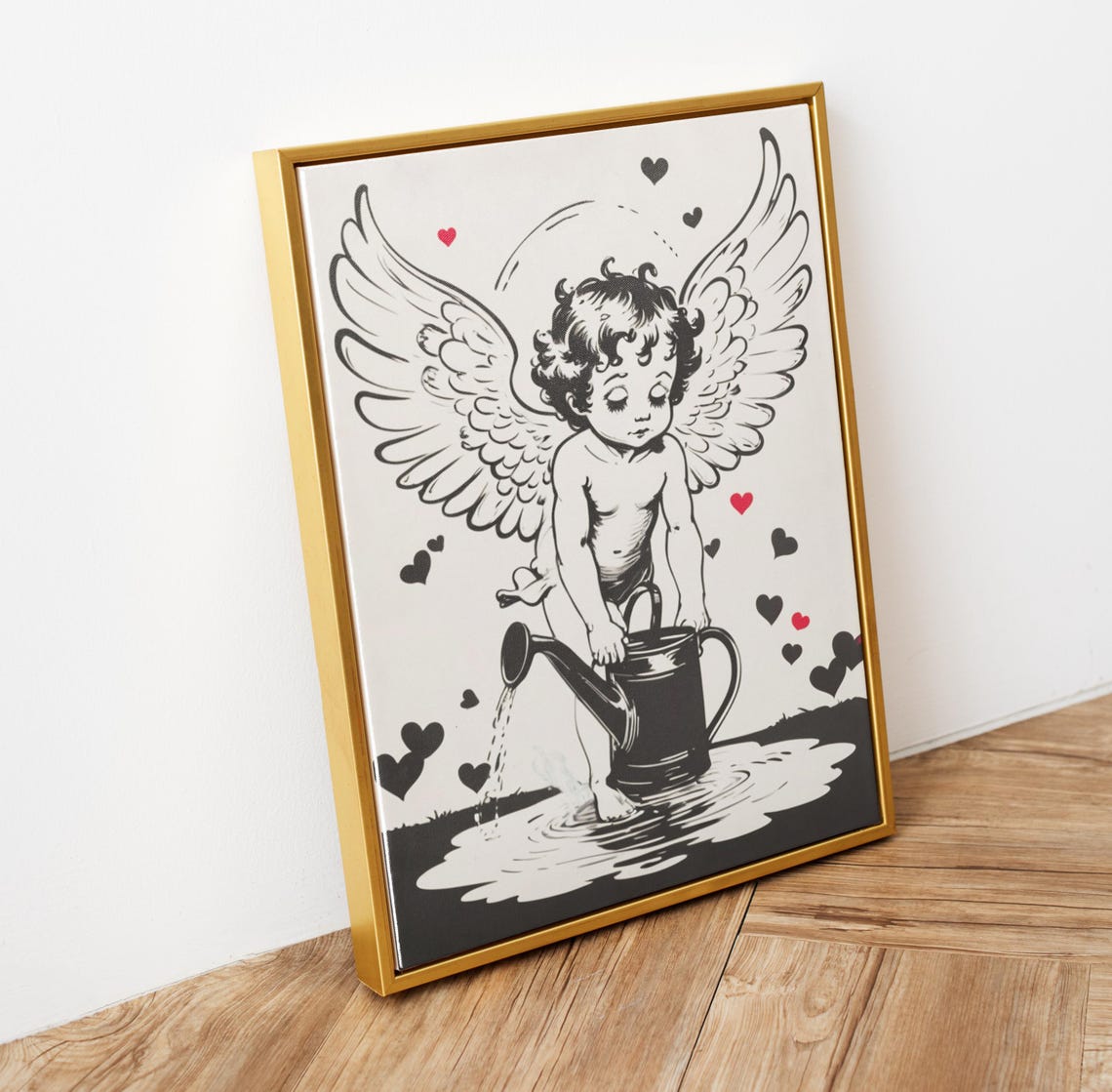 Cupid Cherub Watering Can Hearts Vintage Valentine Line Art Poster - Image 5
