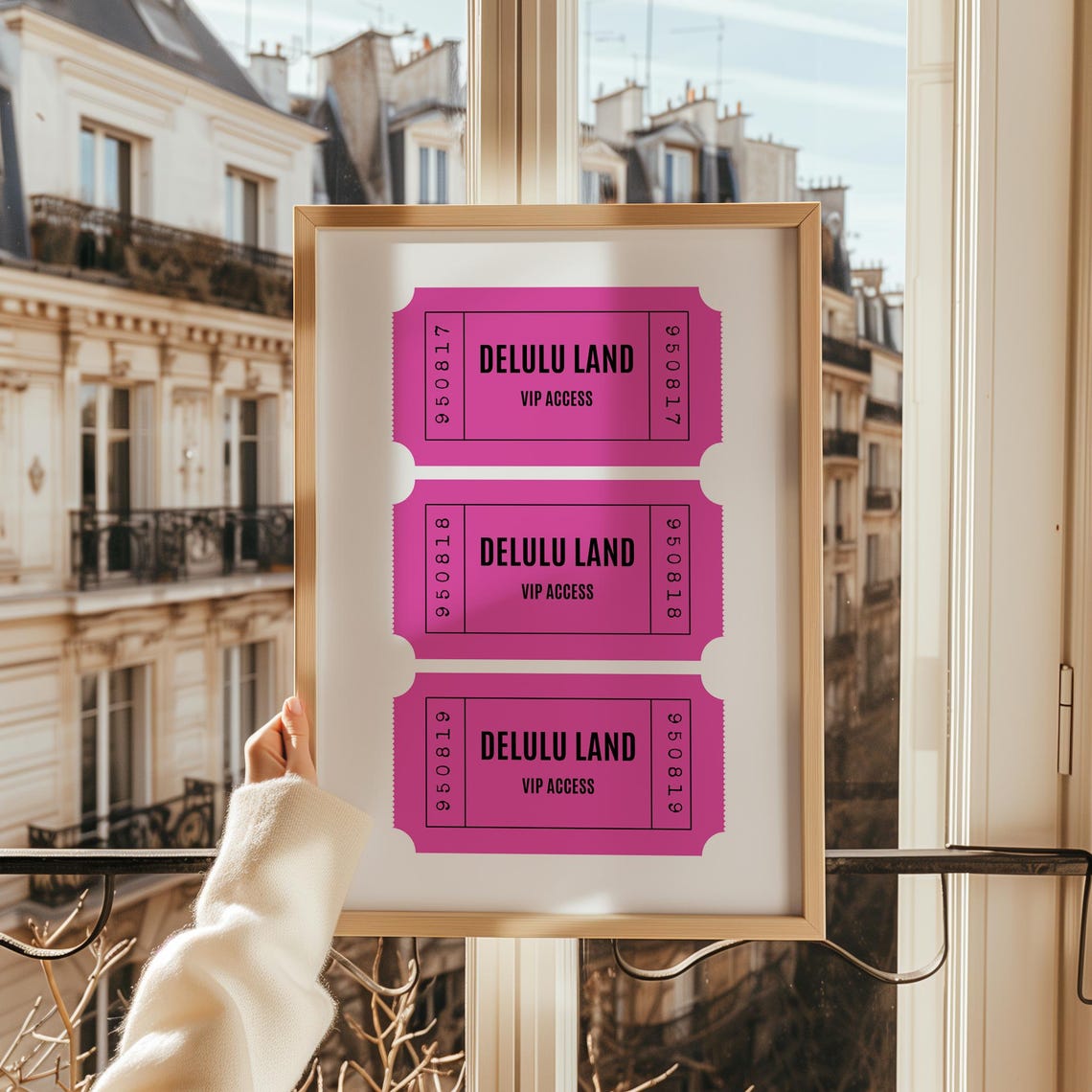 Delulu Land VIP Access Hot Pink Retro Ticket Poster for Dorm Decor