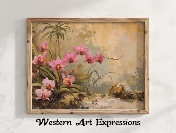 Orchids In The Wild Vintage Flower Painting Orchid Canvas Print Botanical Wall Art Floral Home Decor