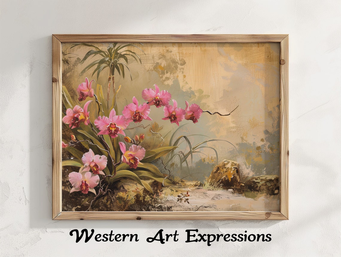 Pink Wild Orchids Vintage Botanical Painting Floral Art Poster