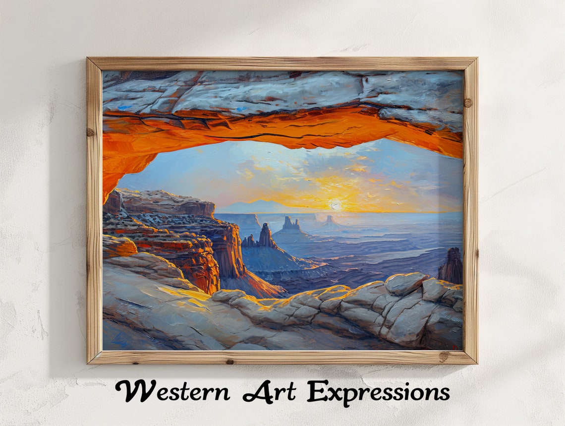 Mesa Arch Sunrise Through Orange Rock Arch Oil Painting Poster