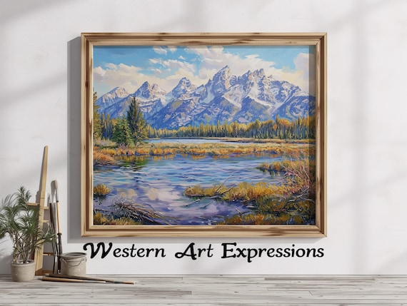 Grand Tetons Wyoming Spring Lake Landscape Oil Painting Poster