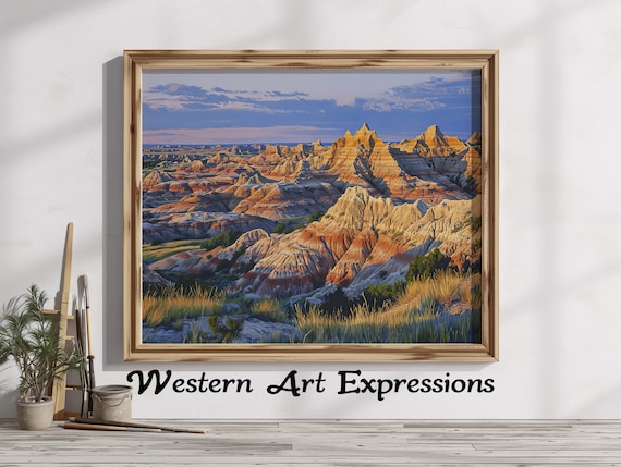 Badlands South Dakota Sunset Oil Painting Buttes Landscape Poster