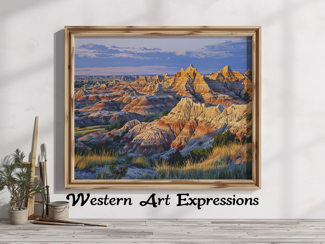 Badlands South Dakota Sunset Oil Painting Buttes Landscape Poster