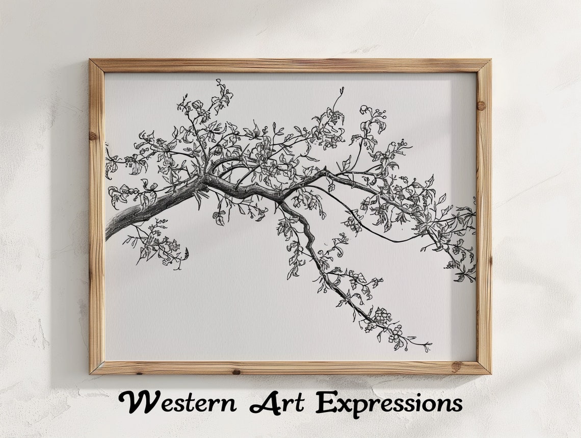 Tree Branch Ink Sketch Black and White Botanical Tree Art Poster