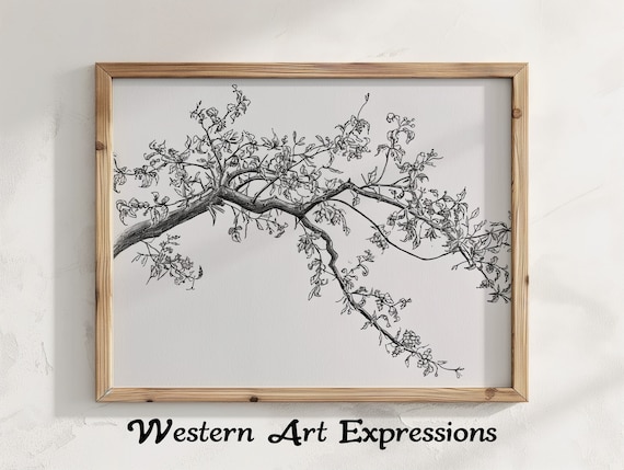 Tree Branch Ink On Paper Botanical Sketch Wall Art Black And White Floral Print Nature Drawing Minimalist Plant Illustration
