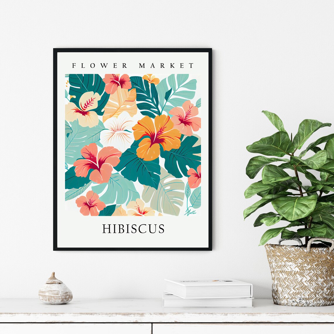 Hibiscus Flower Market Art Print Hibiscus Wall Art Botanical Pastel Artwork - Image 3