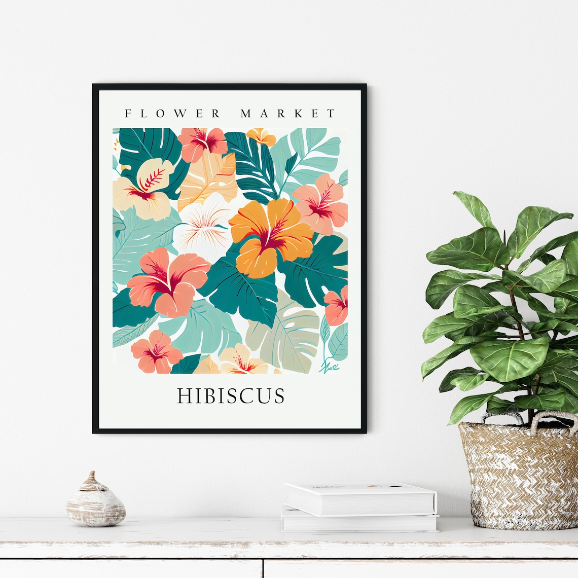 Hibiscus Tropical Coral Bloom Botanical Flower Market Art Print - Image 3