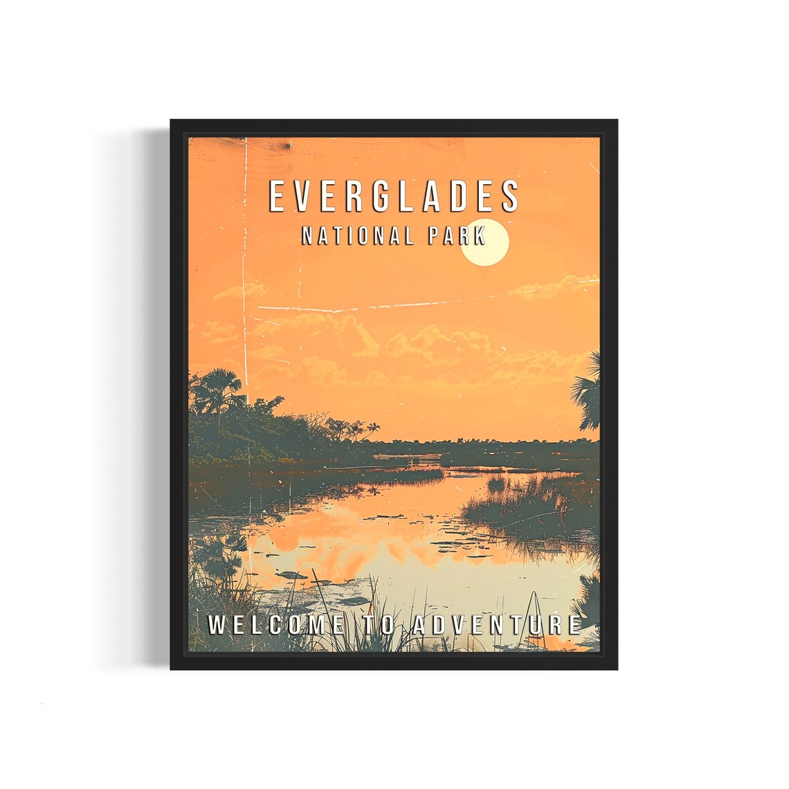 Everglades National Park Florida Wetlands Sunset Retro Travel Poster