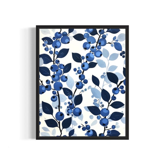 Blueberries Poster Art Print Kitchen Fruit Decor For Kitchen Dining Restaurant Neutral Food Pastel Artwork