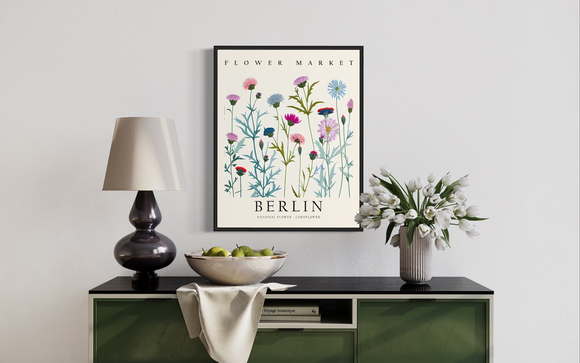 Berlin Flower Market Cornflower Botanical Illustration Poster - Image 2