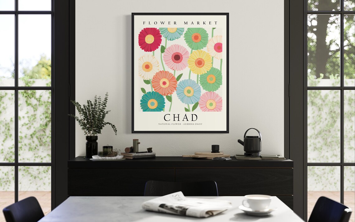 Chad Flower Market National Gerbera Daisy Floral Vintage Poster - Image 3