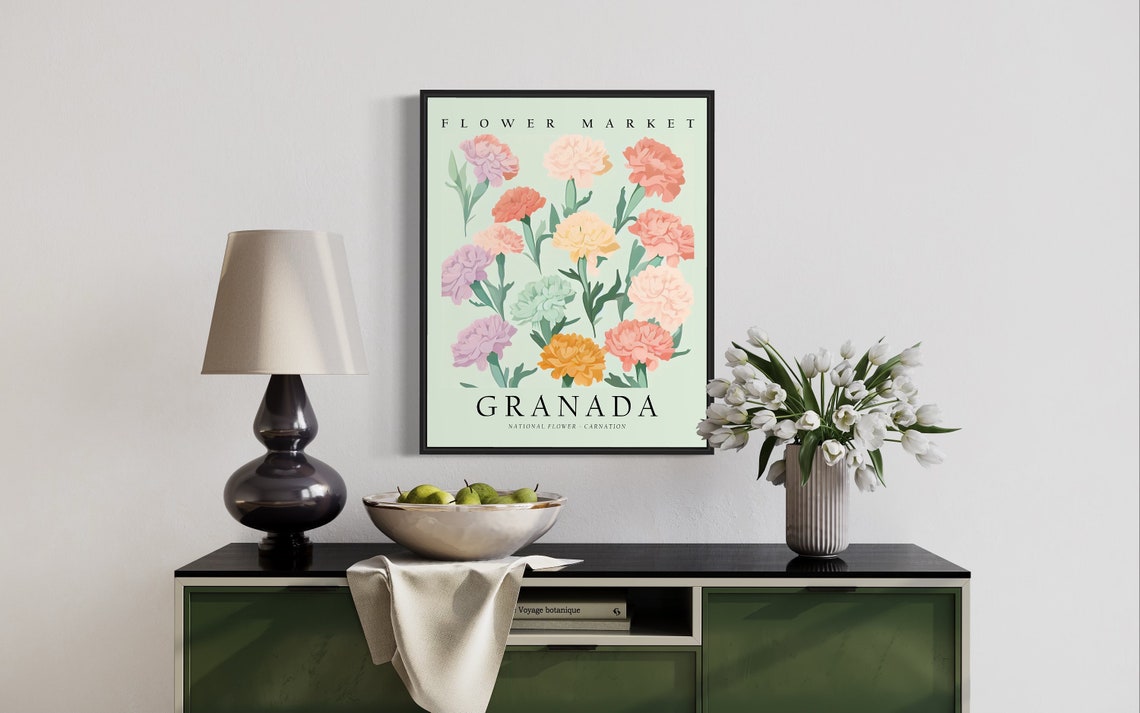 Granada Flower Market Carnation Botanical Artwork Illustration Poster - Image 2