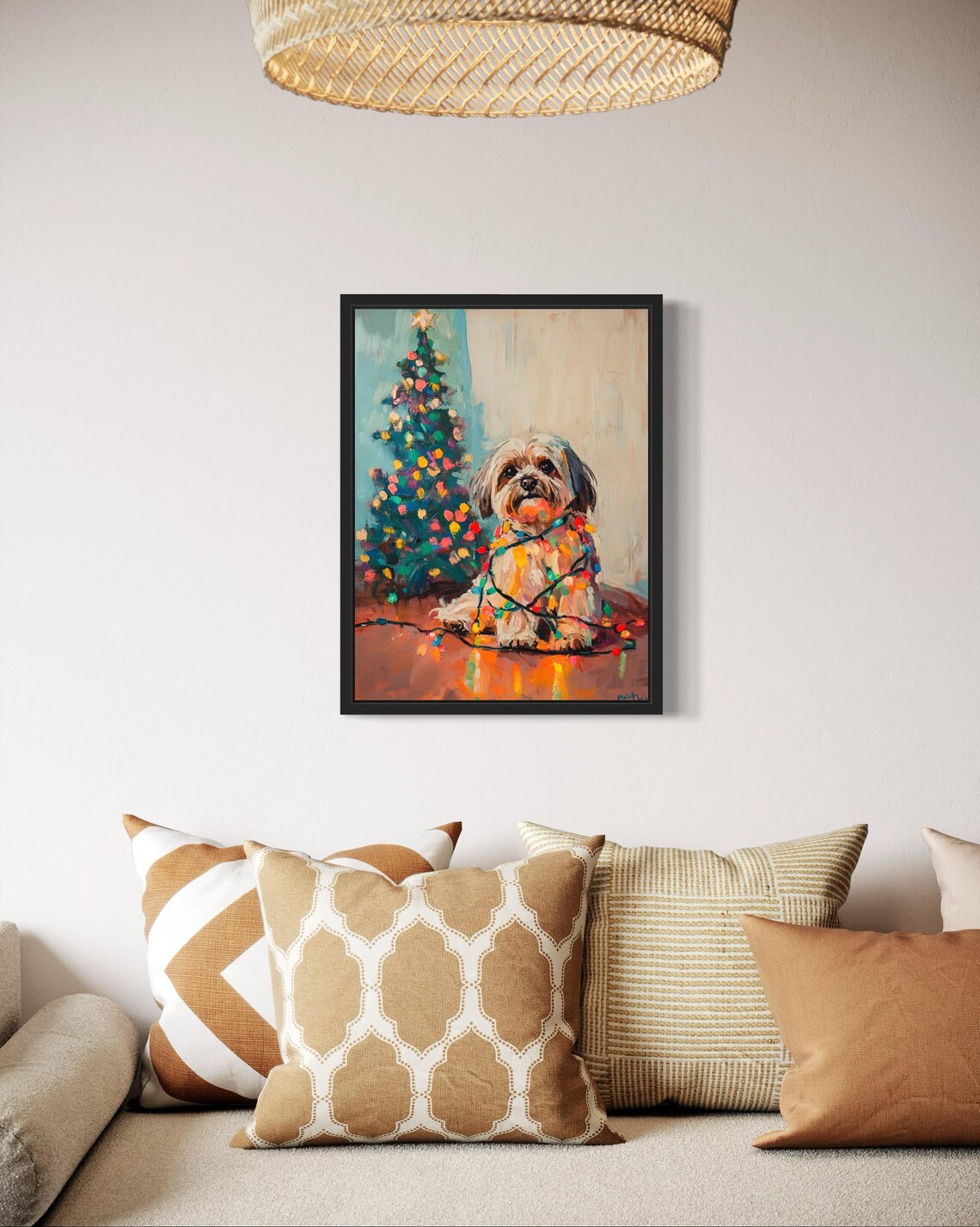 Lhasa Apso Dog Christmas Lights Poster Art Print - Image 2