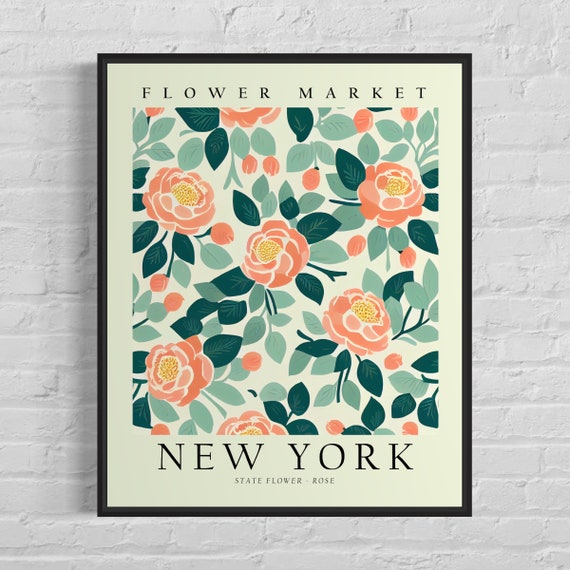 New York State Flower Rose 1960s Art Print