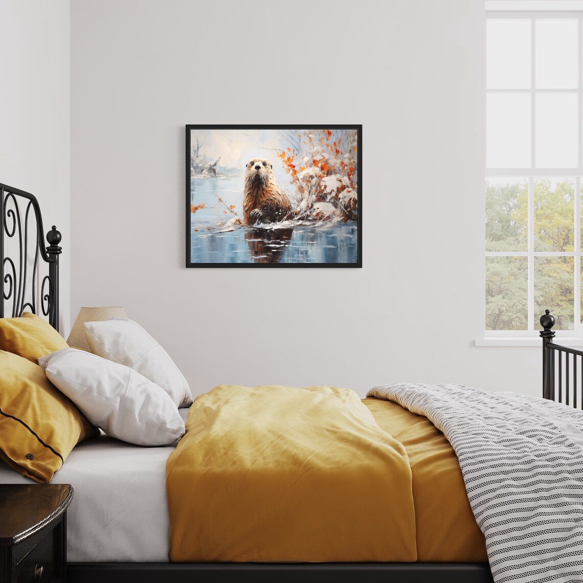 Sea Otter Poster Art Print Winter Scenery Artwork Wall Art Painting - Image 3