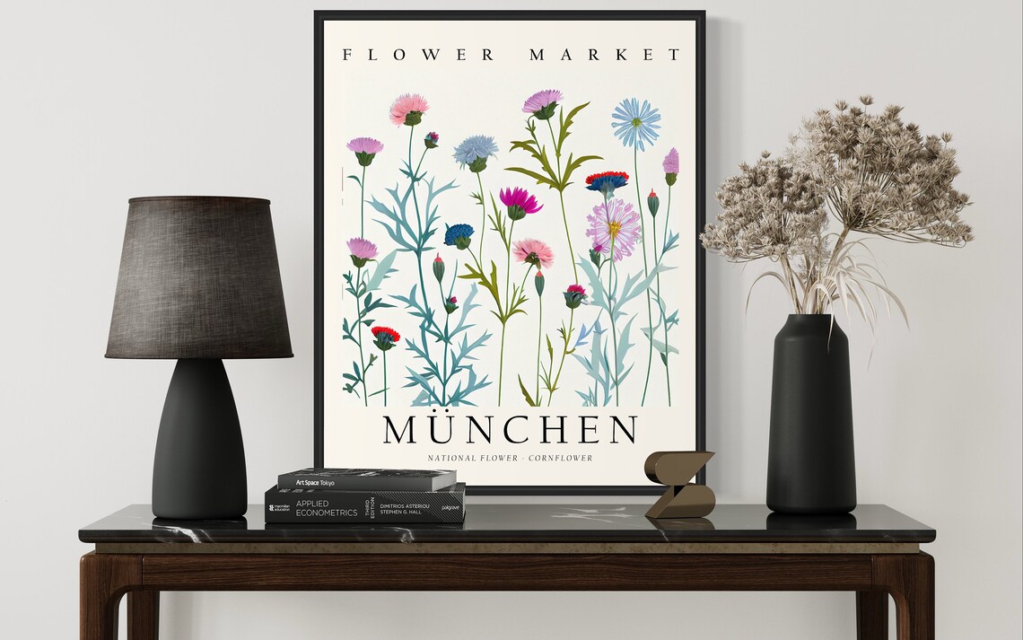 Munchen Germany Cornflower Flower Market Wildflower Art Poster - Image 2