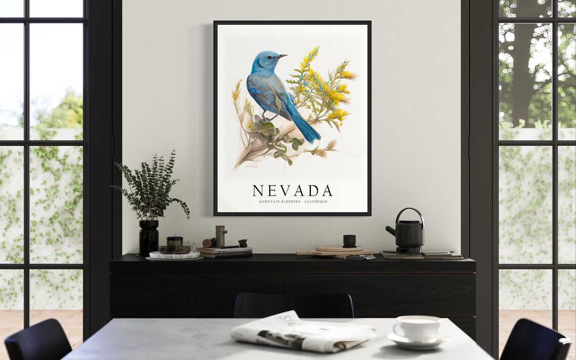 Nevada State Bird and Flower Wall Art Print - Image 3