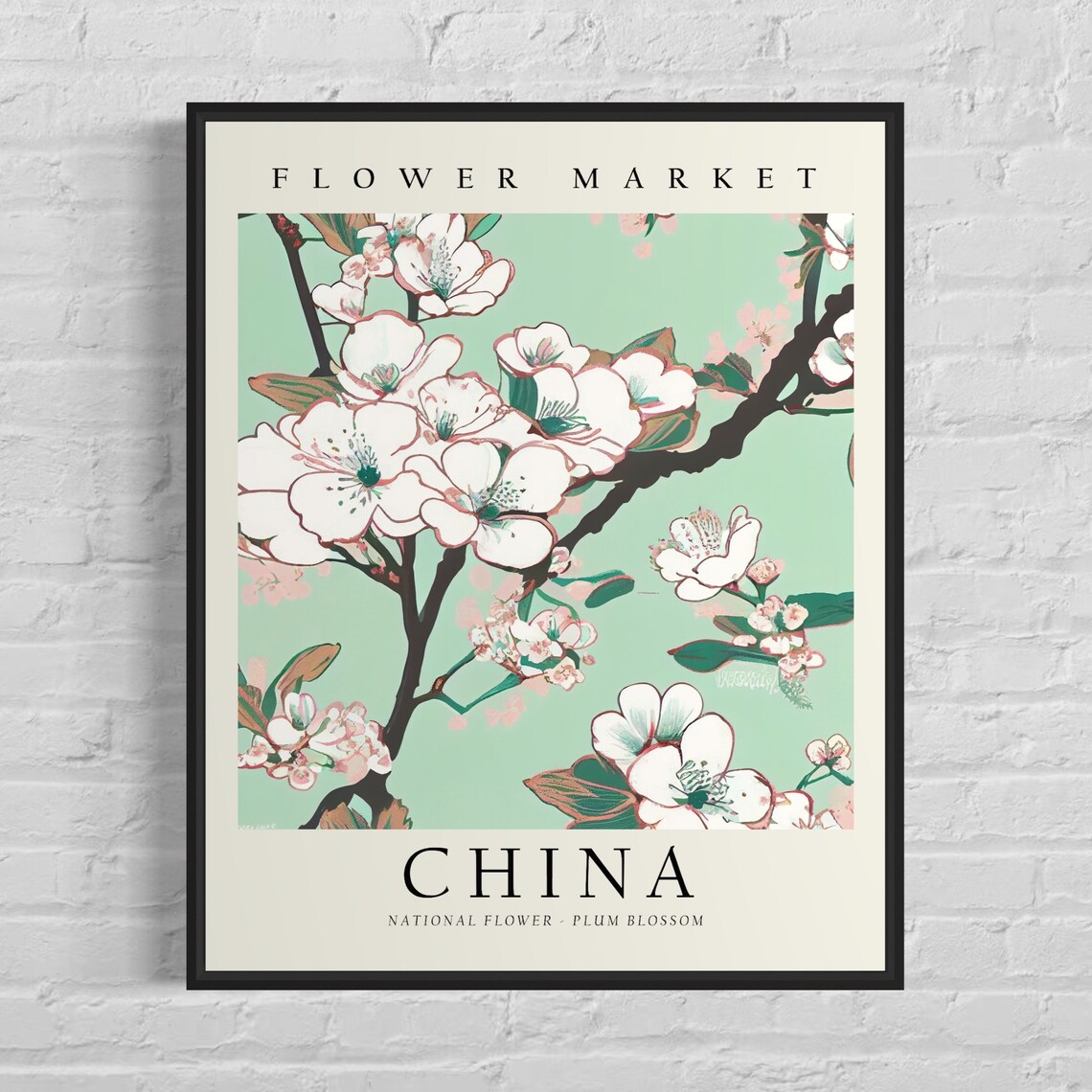 China Plum Blossom Flower Market Botanical Floral Garden Art Poster