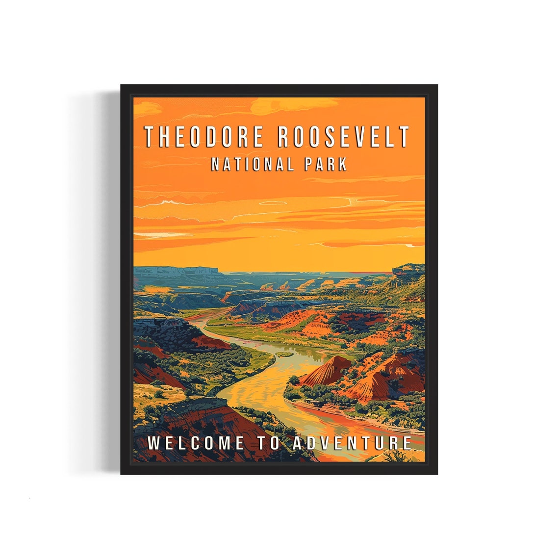 Theodore Roosevelt National Park Badlands River Sunset Travel Poster