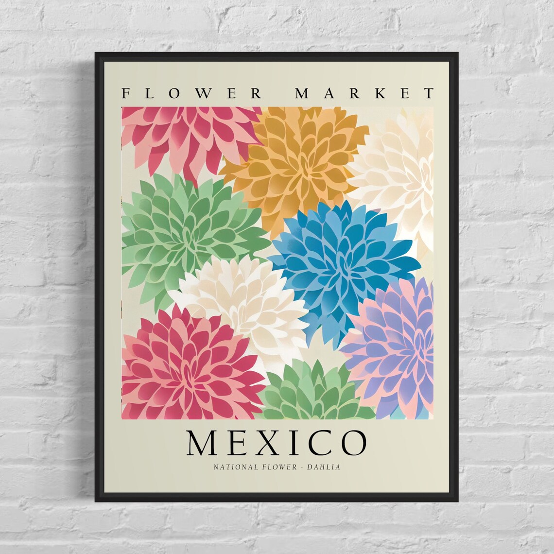 Mexico National Flower Dahlia 1960s Botanical Art Print