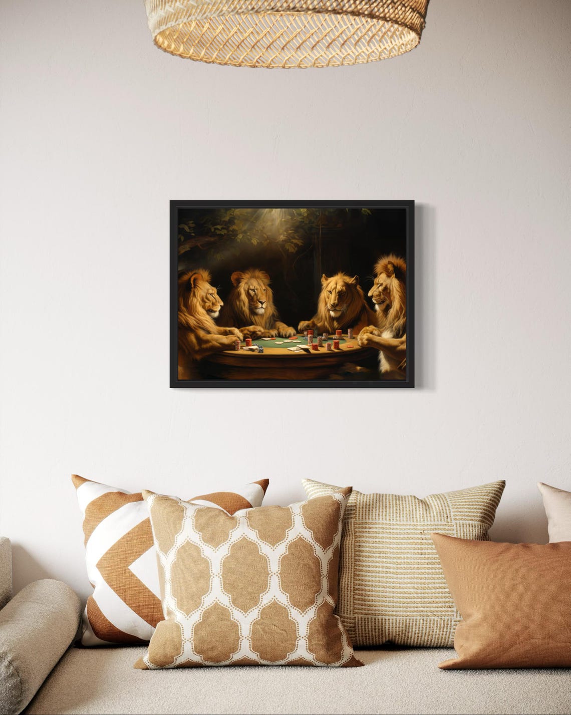Lions Playing Poker Card Game Big Cats Chip Stacks Humor Poster - Image 2